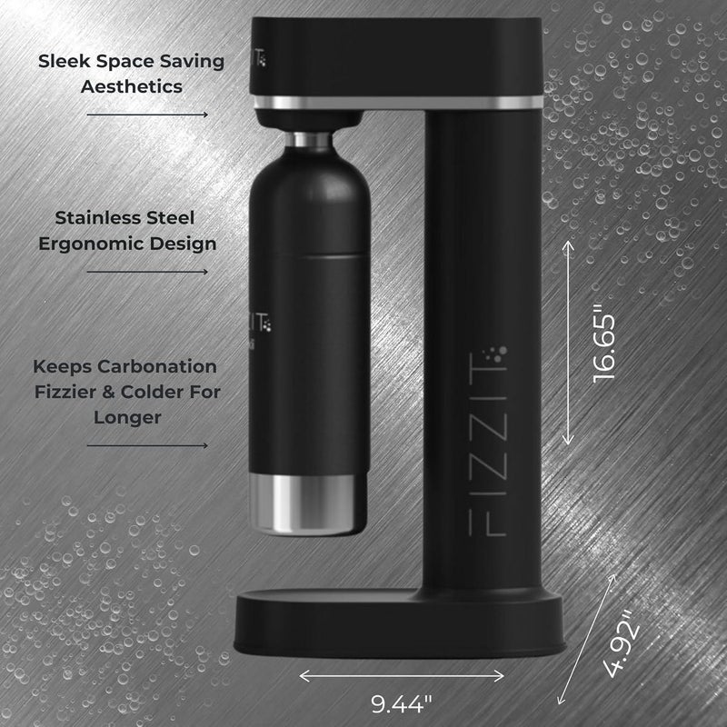 Fizz It Black Stainless Steel Sparkling Water Maker Soda Machine Includes 1L Stainless Steel Black Bottle and 1 C02 Cylinder - Image 2